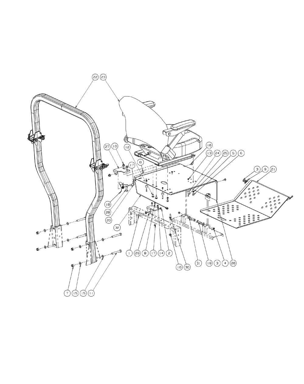 Seat Floor Panel Assembly Diagram and Parts List for M48-KW 53AI8CTV750-23HP Cub Cadet Lawn Tractor